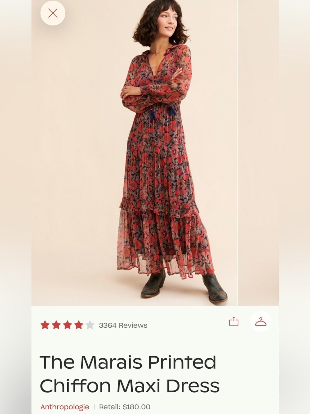 Anthropologie Marais Floral Chiffon Maxi Dress in Rust and Navy